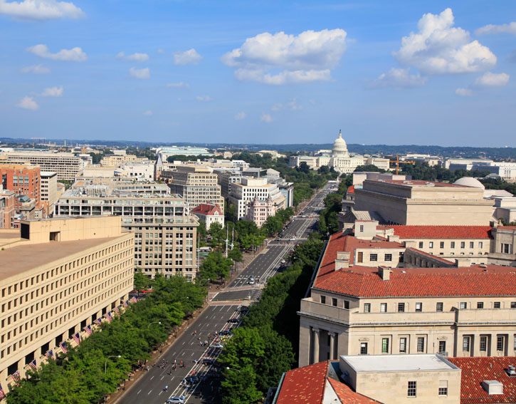 Washington DC, Pennsylvania Avenue, aerial view