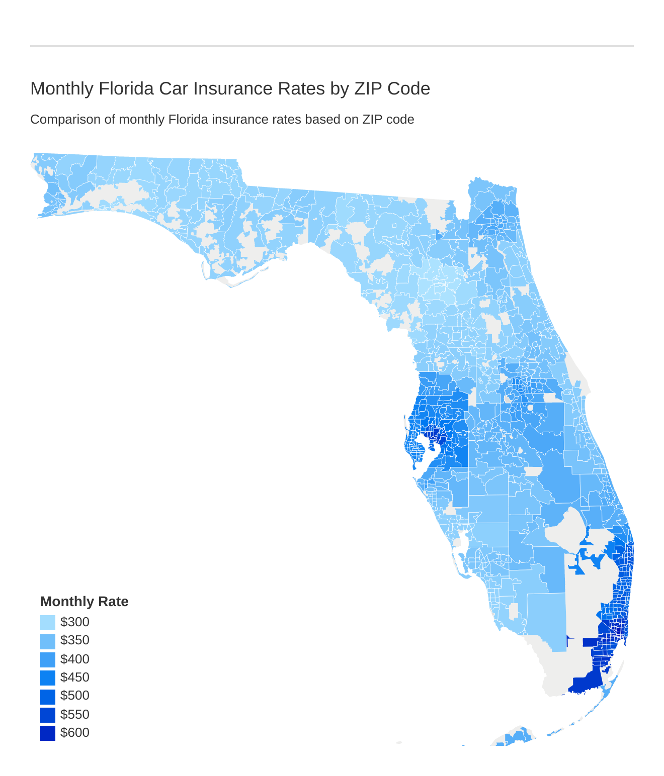 Monthly Florida Car Insurance Rates by ZIP Code