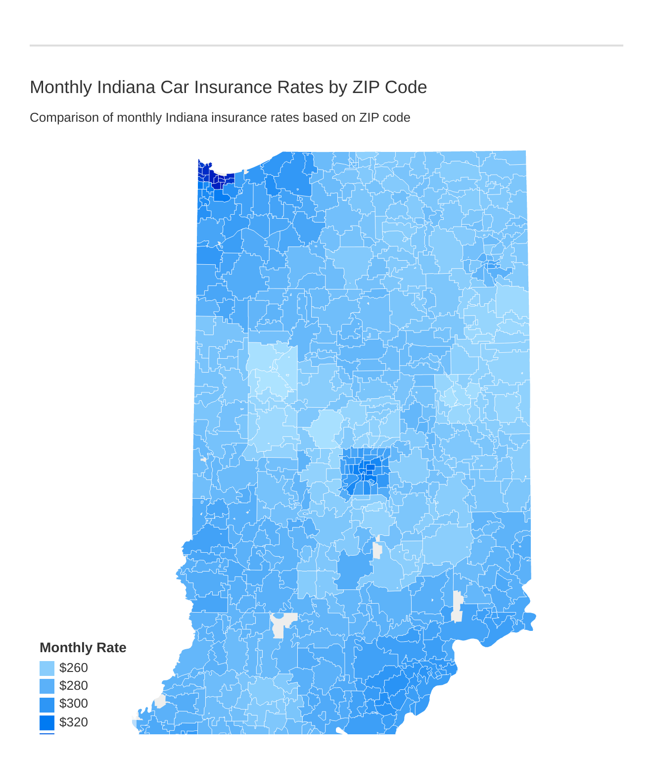 Monthly Indiana Car Insurance Rates by ZIP Code