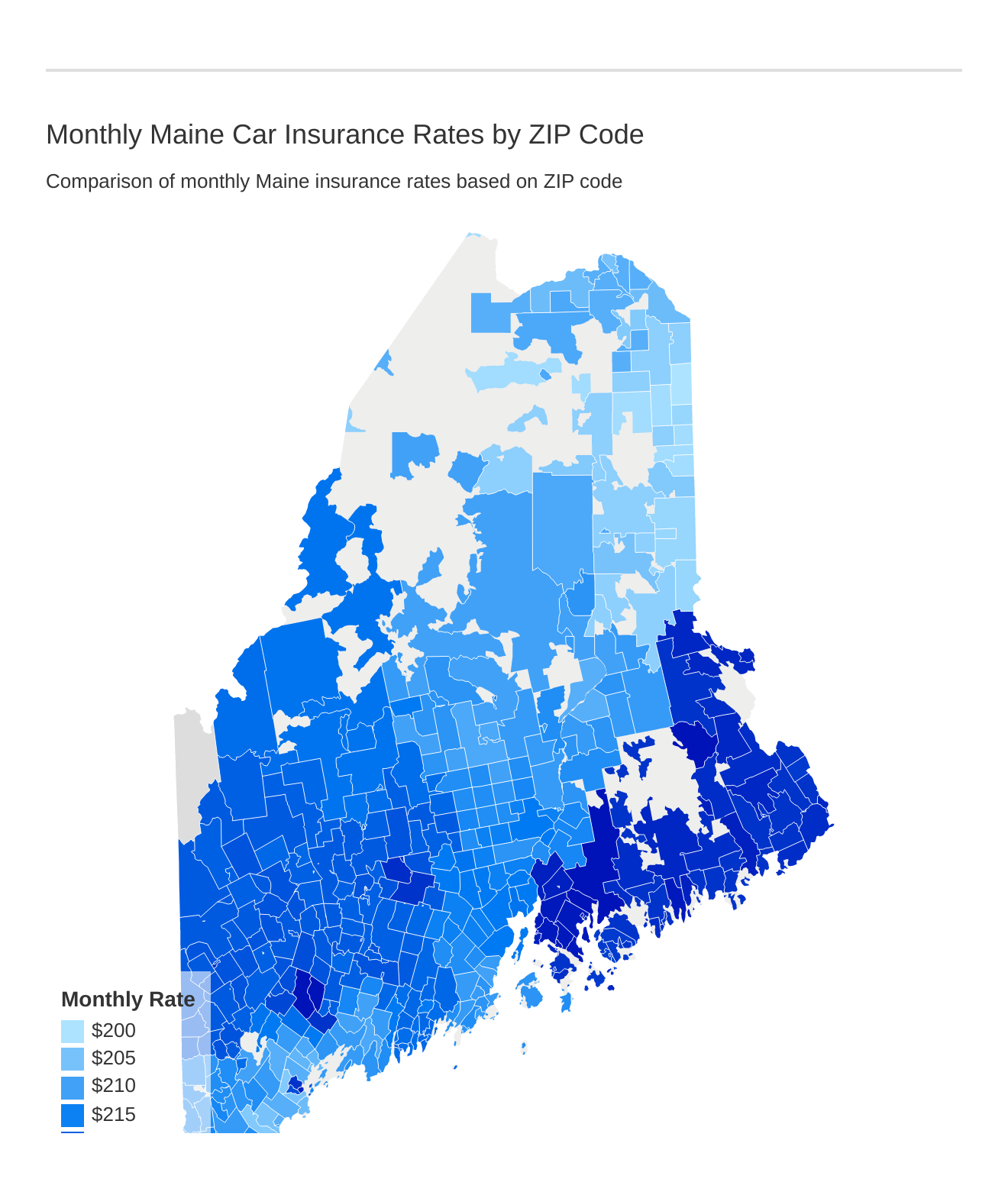 Monthly Maine Car Insurance Rates by ZIP Code