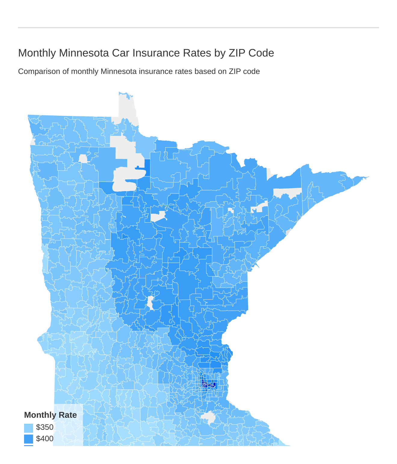Monthly Minnesota Car Insurance Rates by ZIP Code